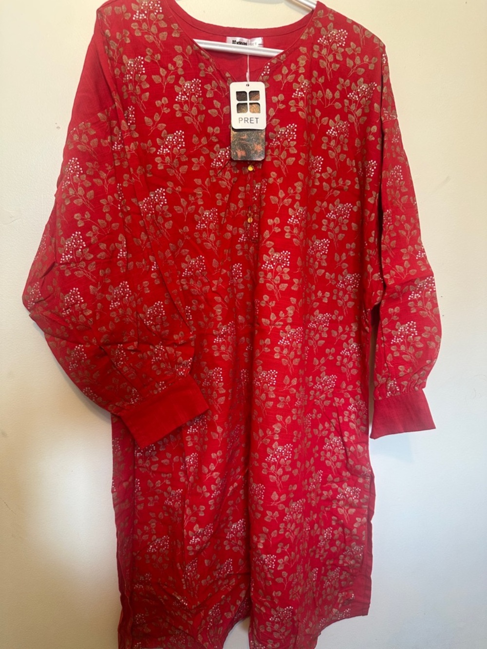 Gul Ahmed Pillar Sleeve Red Floral Tunic Dress - PRET